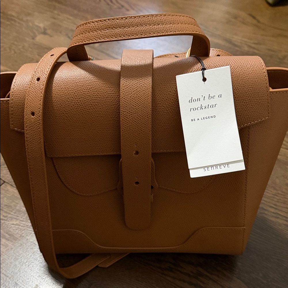 Senreve Tan Structured Leather Top-Handle Satchel